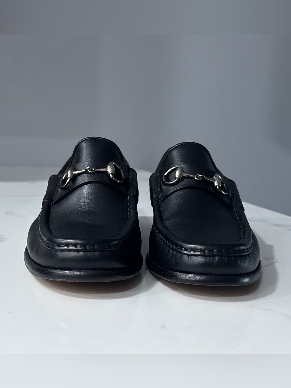 GUCCI 1953 Horsebit Loafer Black Leather Silver Tone Hardware Womens 37 C 7 - Picture 3 of 16